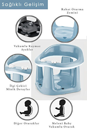 Bebek Destekli Banyo Oturağı - Vakum Tabanlı Bebek Mama Oturağı - Mavi