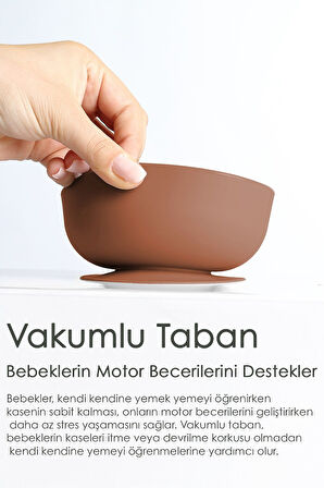 Vakumlu Silikon Bebek Mama Kasesi - Vakum Tabanlı Kase - Kahve