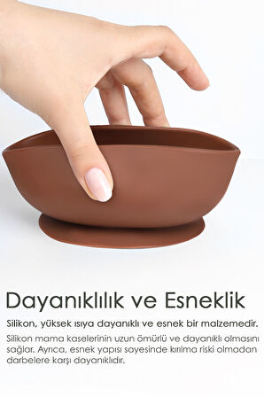 Vakumlu Silikon Bebek Mama Kasesi - Vakum Tabanlı Kase - Kahve