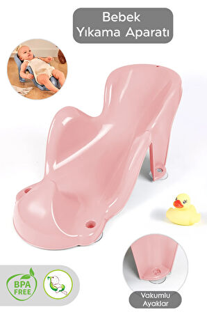 Vakum Tabanlı Bebek Yıkama Banyo Aparatı - Bebek Yıkama Koltuğu Küvet Oturağı - Pembe