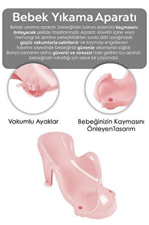 Vakum Tabanlı Bebek Yıkama Banyo Aparatı - Bebek Yıkama Koltuğu Küvet Oturağı - Pembe