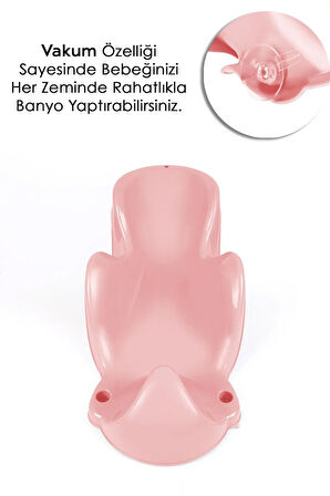 Vakum Tabanlı Bebek Yıkama Banyo Aparatı - Bebek Yıkama Koltuğu Küvet Oturağı - Pembe