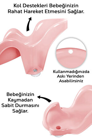 Vakum Tabanlı Bebek Yıkama Banyo Aparatı - Bebek Yıkama Koltuğu Küvet Oturağı - Pembe
