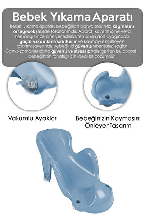 Vakum Tabanlı Bebek Yıkama Banyo Aparatı - Bebek Yıkama Koltuğu Küvet Oturağı - Mavi