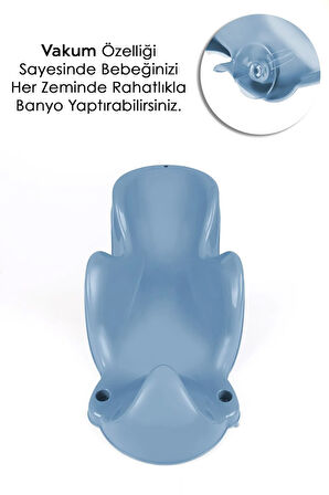 Vakum Tabanlı Bebek Yıkama Banyo Aparatı - Bebek Yıkama Koltuğu Küvet Oturağı - Mavi