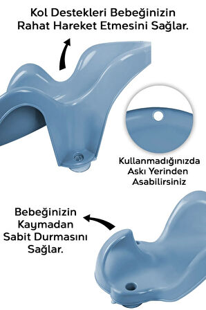 Vakum Tabanlı Bebek Yıkama Banyo Aparatı - Bebek Yıkama Koltuğu Küvet Oturağı - Mavi