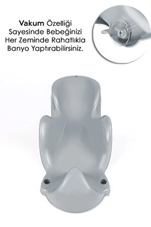 Vakum Tabanlı Bebek Yıkama Banyo Aparatı - Bebek Yıkama Koltuğu Küvet Oturağı - Gri