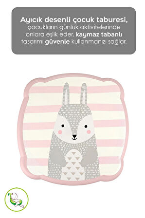 Kaydırmaz Tabanlı Çocuk Taburesi - Figürlü Banyo Lavabo Yükseltici Tabure - Pembe