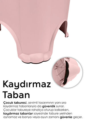 Kaydırmaz Tabanlı Çocuk Taburesi - Figürlü Banyo Lavabo Yükseltici Tabure - Pembe
