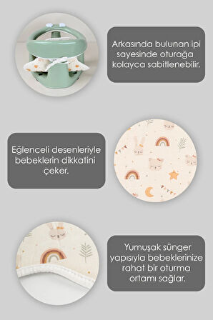 2'li Bebek Banyo Oturağı Ve Minder Seti - Vakum Taban Mama Oturağı, Yıkanabilir Oturak Minderi Yeşil