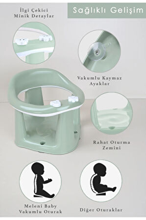 2'li Bebek Banyo Oturağı Ve Minder Seti - Vakum Taban Mama Oturağı, Yıkanabilir Oturak Minderi Yeşil