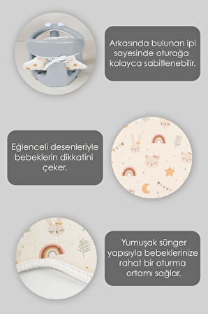 3'lü Set - Vakumlu Bebek Yıkama Aparatı, Vakumlu Destekli Banyo Oturağı, Banyo Oturak Minderi Gri