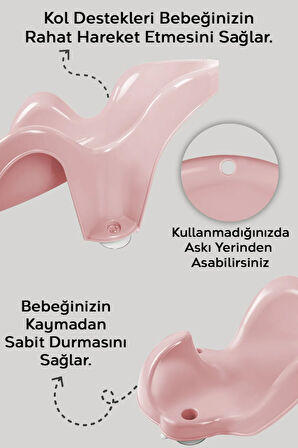 2'li Bebek Yıkama Aparatı ve Minder Seti - Vakumlu Küvet Oturağı, Yıkanabilir Oturak Minderi Pembe