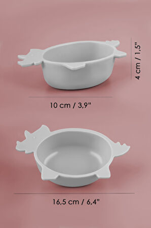 Gergedan Figürlü Silikon Bebek Mama Kasesi - Şekilli Bebek Beslenme Kasesi - Gri