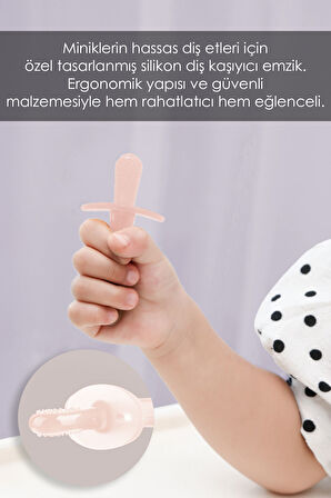 Bebek Silikon Diş Kaşıyıcı Emzik - Bebek Diş Kaşıma Emziği Silikon Dişlik - Şeffaf Pembe
