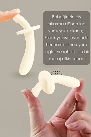 Bebek Silikon Diş Kaşıyıcı Emzik - Bebek Diş Kaşıma Emziği Silikon Dişlik Bej