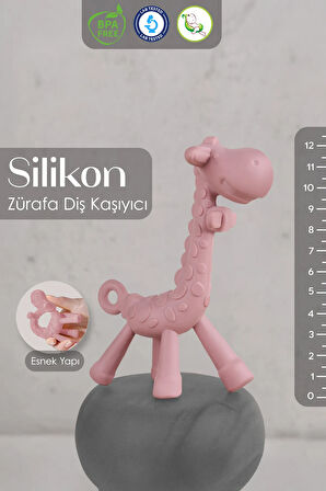 Zürafa Silikon Diş Kaşıyıcı - Bebek Diş Kaşıyıcı Hayvan Figürlü Oyuncak Dişlik - Pembe