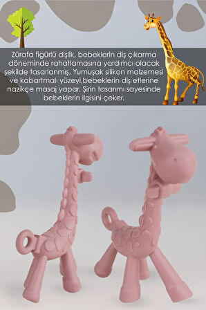 Zürafa Silikon Diş Kaşıyıcı - Bebek Diş Kaşıyıcı Hayvan Figürlü Oyuncak Dişlik - Pembe