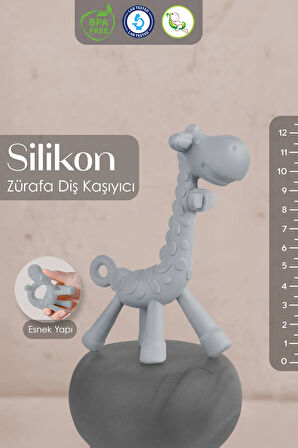 Zürafa Silikon Diş Kaşıyıcı - Bebek Diş Kaşıyıcı Hayvan Figürlü Oyuncak Dişlik - Gri