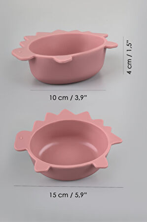 Dinozor Figürlü Silikon Bebek Mama Kasesi - Şekilli Bebek Beslenme Kasesi - Pembe