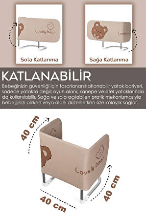 120x42 cm Katlanır Bebek Yatak Bariyeri - Hayvan Desenli Koruyucu Baza Korkuluğu Güvenlik Bariyeri