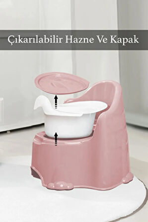Taşınabilir Hazneli Lazımlık - Bebek Çocuk Tuvalet Eğitimi Lazımlığı Alıştırma Lazımlığı Pembe