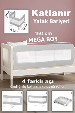 150 Cm Bebek Güvenlik Bariyeri - Mega Boy Çocuk Yatak Korkuluğu Katlanır Koruyucu Bariyer