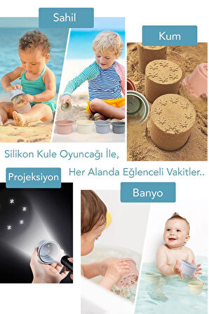 7 Parça Silikon Kule Oyuncak - Bebek Duyusal Eğitici Oyun Kulesi Aktivite Oyuncağı Renkli
