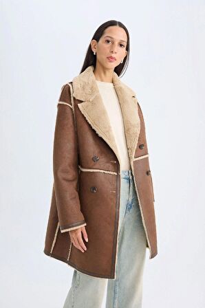 DeFacto Ceket Yaka Süet Parka Mont Pelüş Astarlı Düğmeli Cepli D4202AX24WNBN495