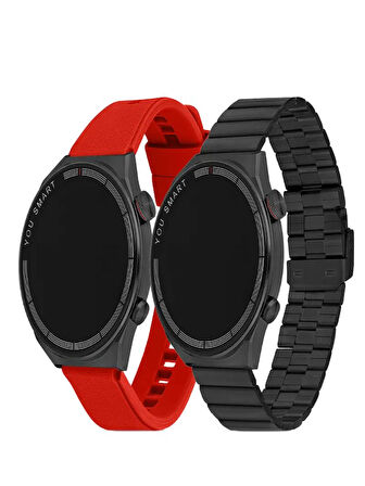 You Watch R13-AR134 You Smart Black Metal & Red Silicon Unisex Kol Saati