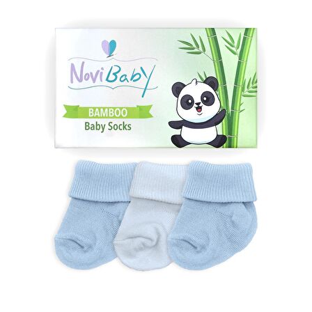 Novibaby 3'lü Bambu Yenidoğan Bebek Çorabı I Sky I 0-6 ay 