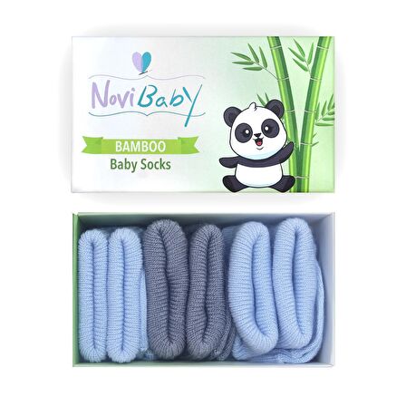 Novibaby 3'lü Bambu Yenidoğan Bebek Çorabı I Blue Stone I 0-6 ay 