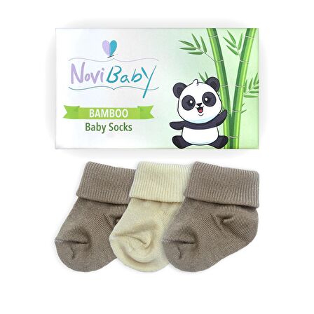 Novibaby 3'lü Bambu Yenidoğan Bebek Çorabı I Latte I 0-6 ay 