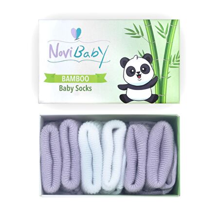 Novibaby 3'lü Bambu Yenidoğan Bebek Çorabı I Purpy I 0-6 ay 