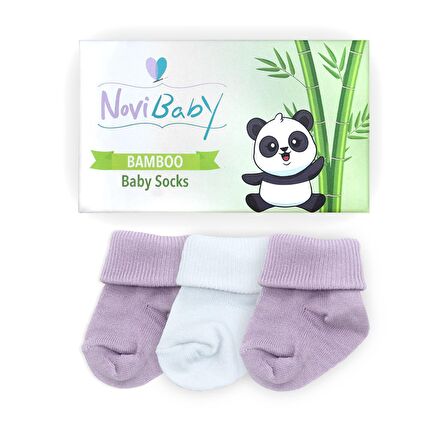 Novibaby 3'lü Bambu Yenidoğan Bebek Çorabı I Purpy I 0-6 ay 