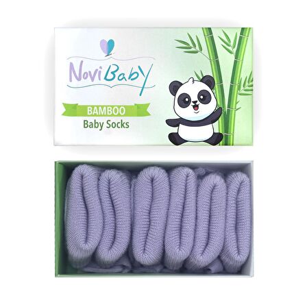 Novibaby 3'lü Bambu Yenidoğan Bebek Çorabı I Purple I 0-6 ay 