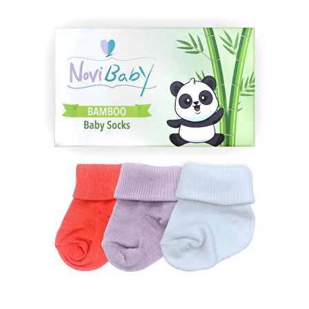 Novibaby 3'lü Bambu Yenidoğan Bebek Çorabı I Purple Orange I 0-6 ay 