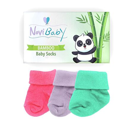 Novibaby 3'lü Bambu Yenidoğan Bebek Çorabı I Purple Candy I 0-6 ay 