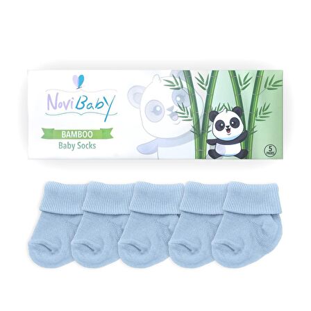 Novibaby 5'li Bambu Yenidoğan Bebek Çorabı I Dusty Blue I 0-6 ay 