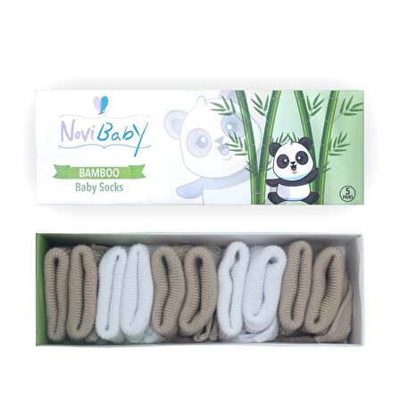 Novibaby 5'li Bambu Yenidoğan Bebek Çorabı I White Beige I 0-6 ay 