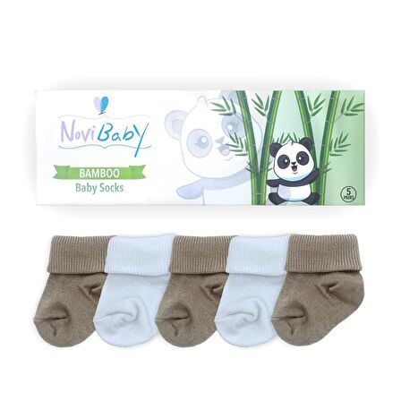 Novibaby 5'li Bambu Yenidoğan Bebek Çorabı I White Beige I 0-6 ay 