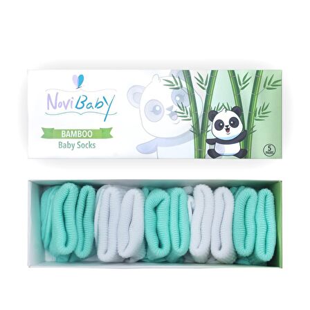 Novibaby 5'li Bambu Yenidoğan Bebek Çorabı I Minty I 0-6 ay 