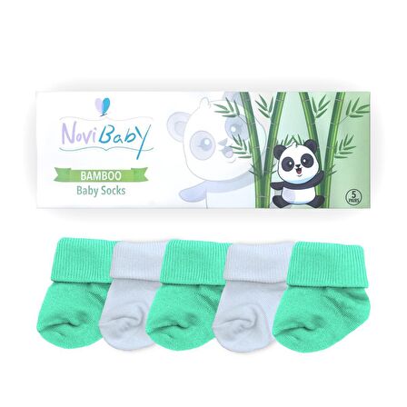 Novibaby 5'li Bambu Yenidoğan Bebek Çorabı I Minty I 0-6 ay 