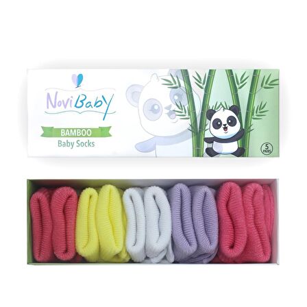 Novibaby 5'li Bambu Yenidoğan Bebek Çorabı I Colourful I 0-6 ay 