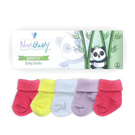 Novibaby 5'li Bambu Yenidoğan Bebek Çorabı I Colourful I 0-6 ay 