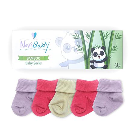 Novibaby 5'li Bambu Yenidoğan Bebek Çorabı I Pinky Rose I 0-6 ay 