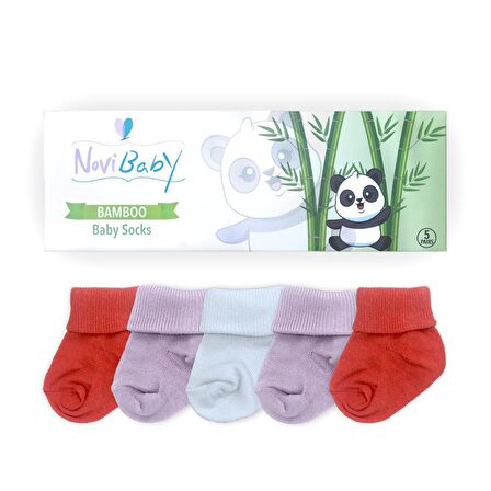 Novibaby 5'li Bambu Yenidoğan Bebek Çorabı I Purple Orange I 0-6 ay 