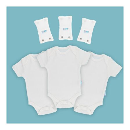 Novibaby 3'lü Bebek Body Zıbın + 3'lü Body Uzatma Aparatı Çıtçıtlı Kısa Kol Ekru 100% Pamuk 9-12 Ay