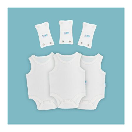 Novibaby 3'lü Bebek Atlet Body Zıbın + 3'lü Body Uzatma Aparatı Çıtçıtlı Ekru 100% Pamuk 3-6 Ay