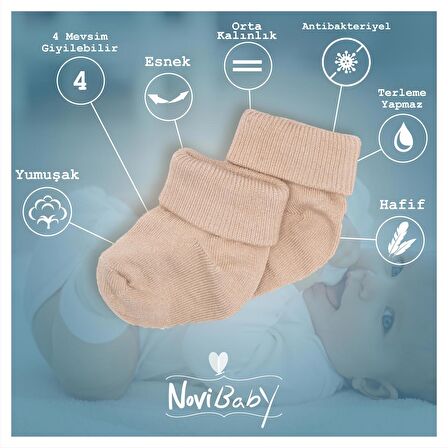 Novibaby 2'li Bambu Bebek Çorap I Snow White I 0-6 ay I Beyaz Yenidoğan Bebek Çorabı